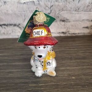 Old World Christmas Dalmatian Firefighter Chief Dog Glass Ornament 12208 NOS